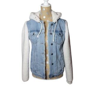 Maurices Denim Hoodie Jacket Womens Button Up Small